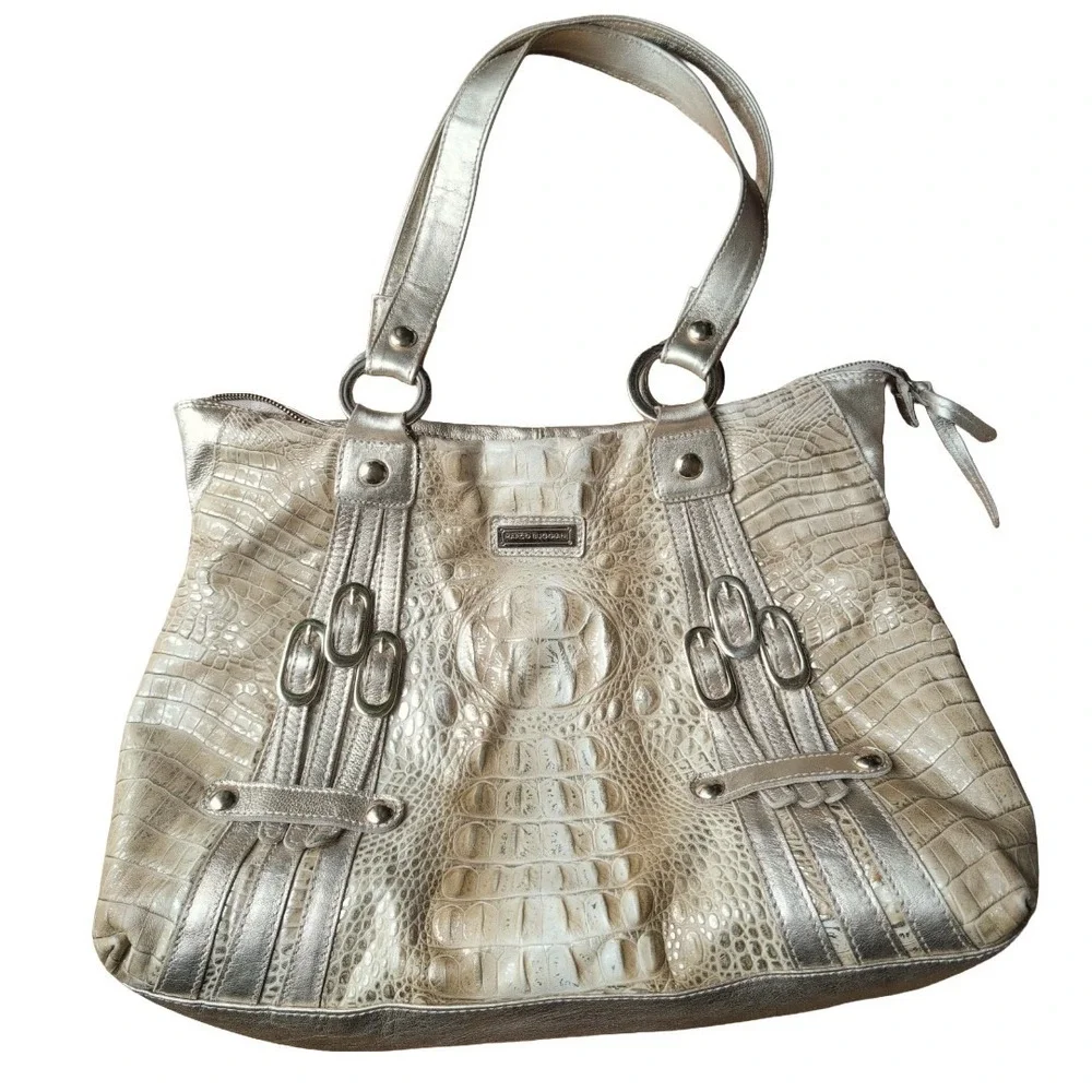 Marco Buggiani Bag Purse Gold Champag Alligator Look‎ Italian Leather Y2K Style